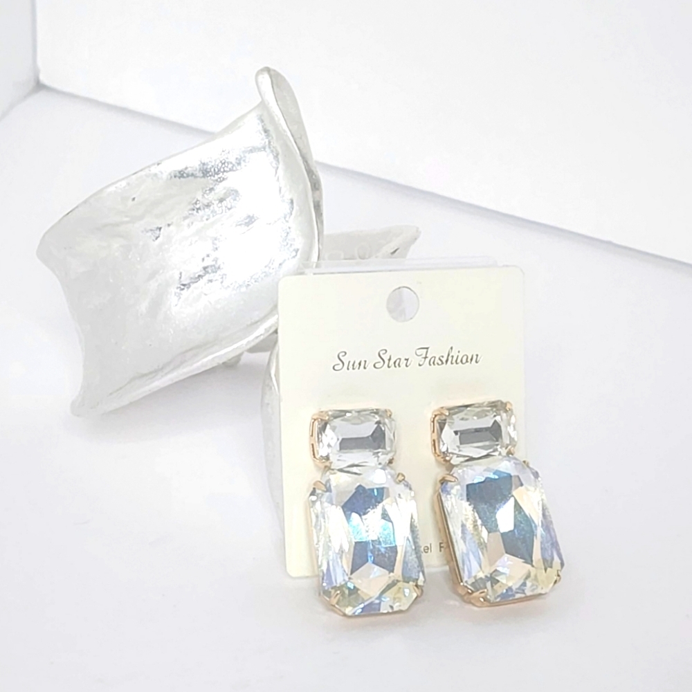 Sun Star Fashion Crystal Solitaire Drop Gem Earrings